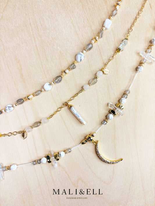 Moonveil Talisman - White Crystal Boho Necklace Layering Set Mali & Ell
