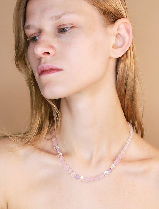 Rose Quartz Beaded Necklace Mali & Ell