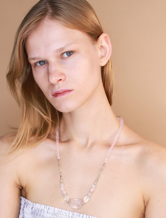 Rose Quartz Beaded Necklace Mali & Ell
