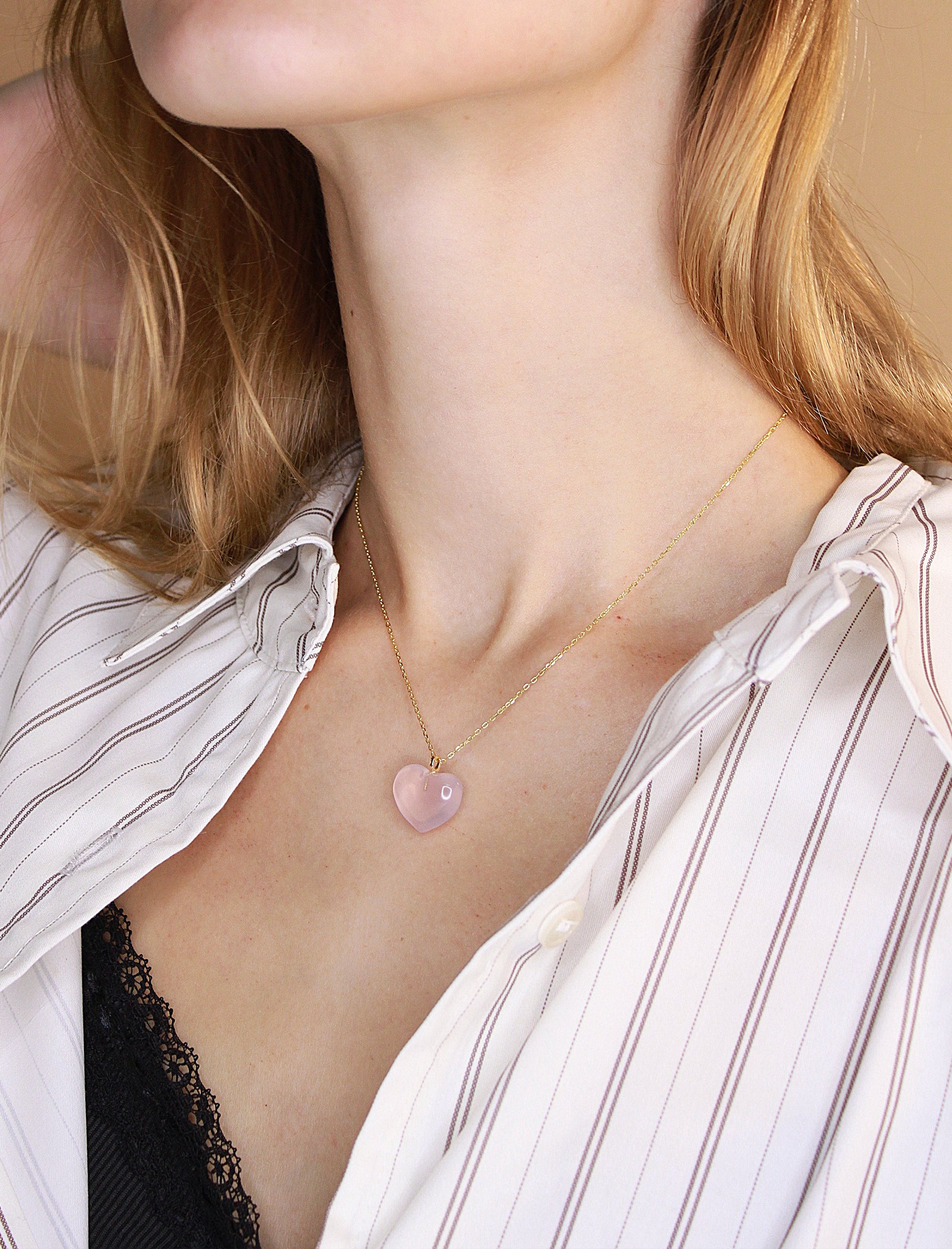 Loving Clarity Rose Quartz Heart Necklace Mali & Ell