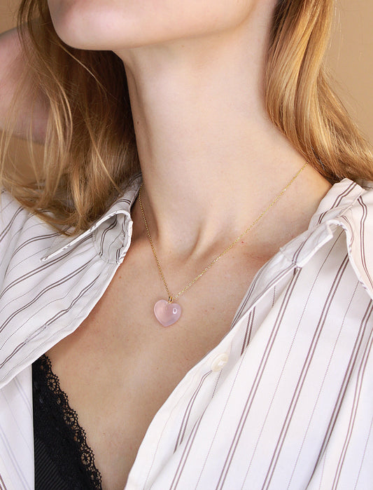 Loving Clarity Rose Quartz Heart Necklace Mali & Ell