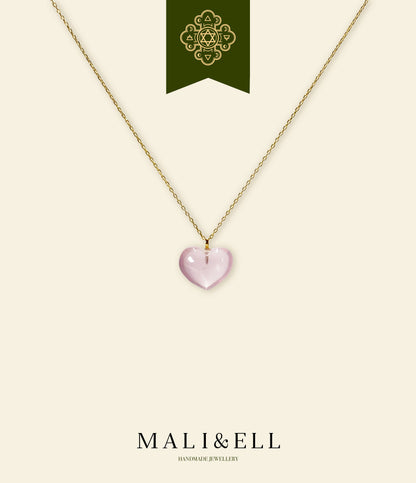 Loving Clarity Rose Quartz Heart Necklace Mali & Ell