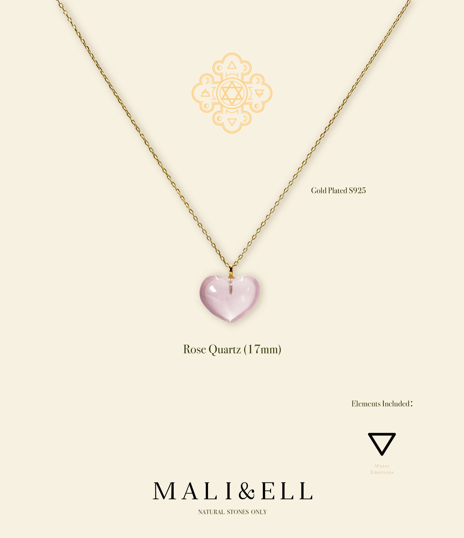Loving Clarity Rose Quartz Heart Necklace Mali & Ell