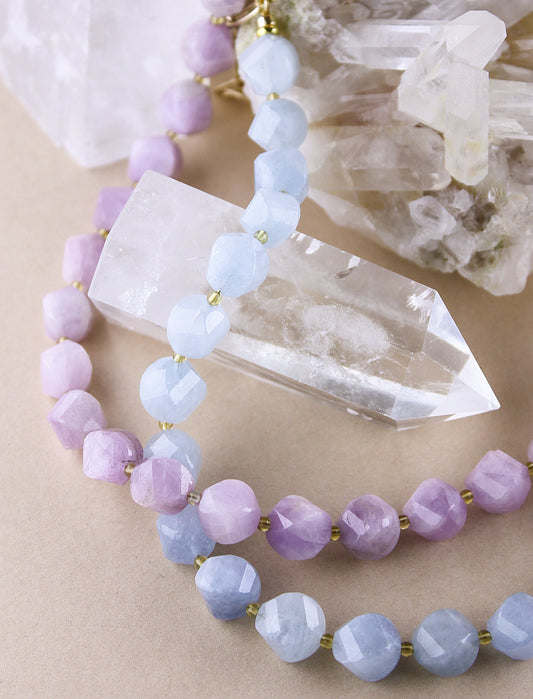 Twist-Cut Kunzite and Aquamarine Necklace Mali & Ell