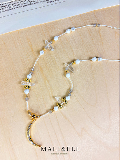 Moonveil Talisman - White Crystal Boho Necklace Layering Set Mali & Ell